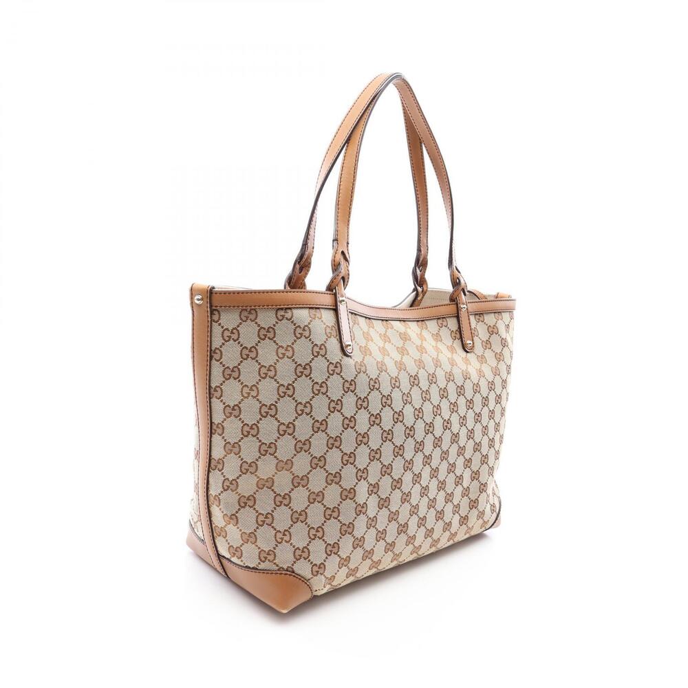 Gucci Leather Bag Brown Beige Tote Canvas GG Brown Tan